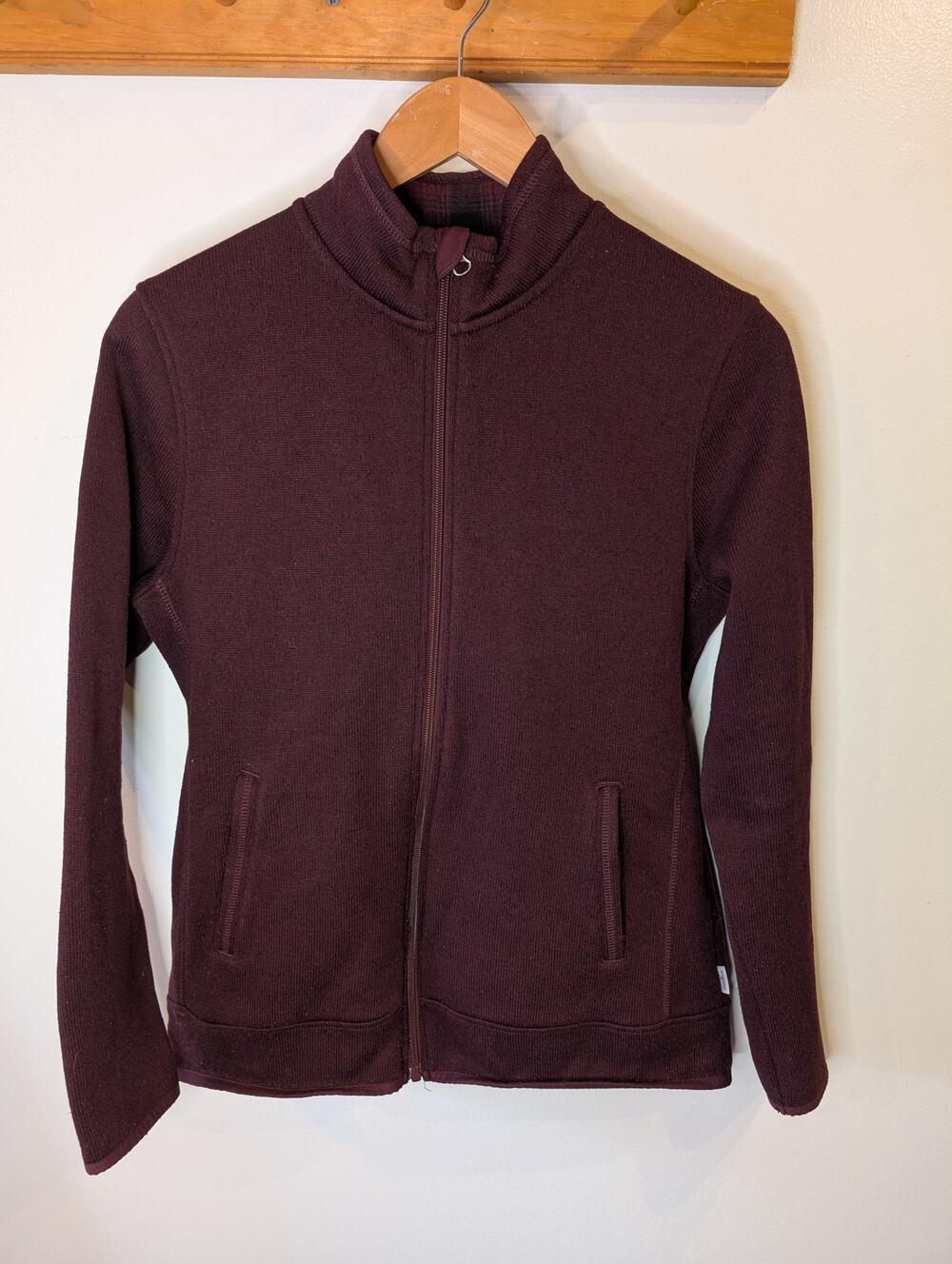 Eddie Bauer Burgundy Fleece Lined Full Zip Jacket Plaid Interior Women's M
